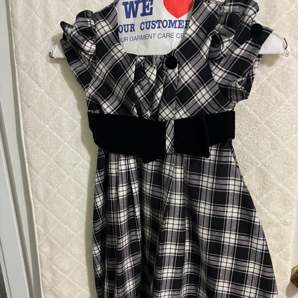 Bonnie Jean Girls black and white plaid party dress cotton blend size 10